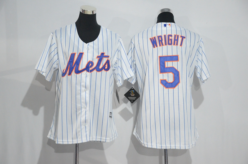 Womens 2017 MLB New York Mets #5 Wright White Jerseys->->Women Jersey